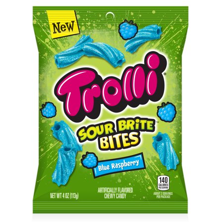 Trolli 4 Oz Bag Sour Brite Bites Candy Blue Raspberry Flavored Twisted+Tangy