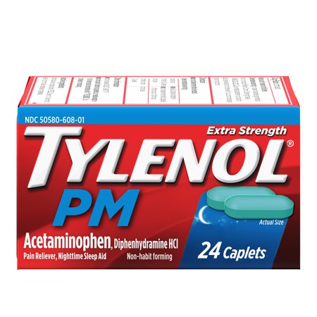 Tylenol PM Extra Strength Pain Reliever/Nighttime Sleep Aid Caplets, 24 count